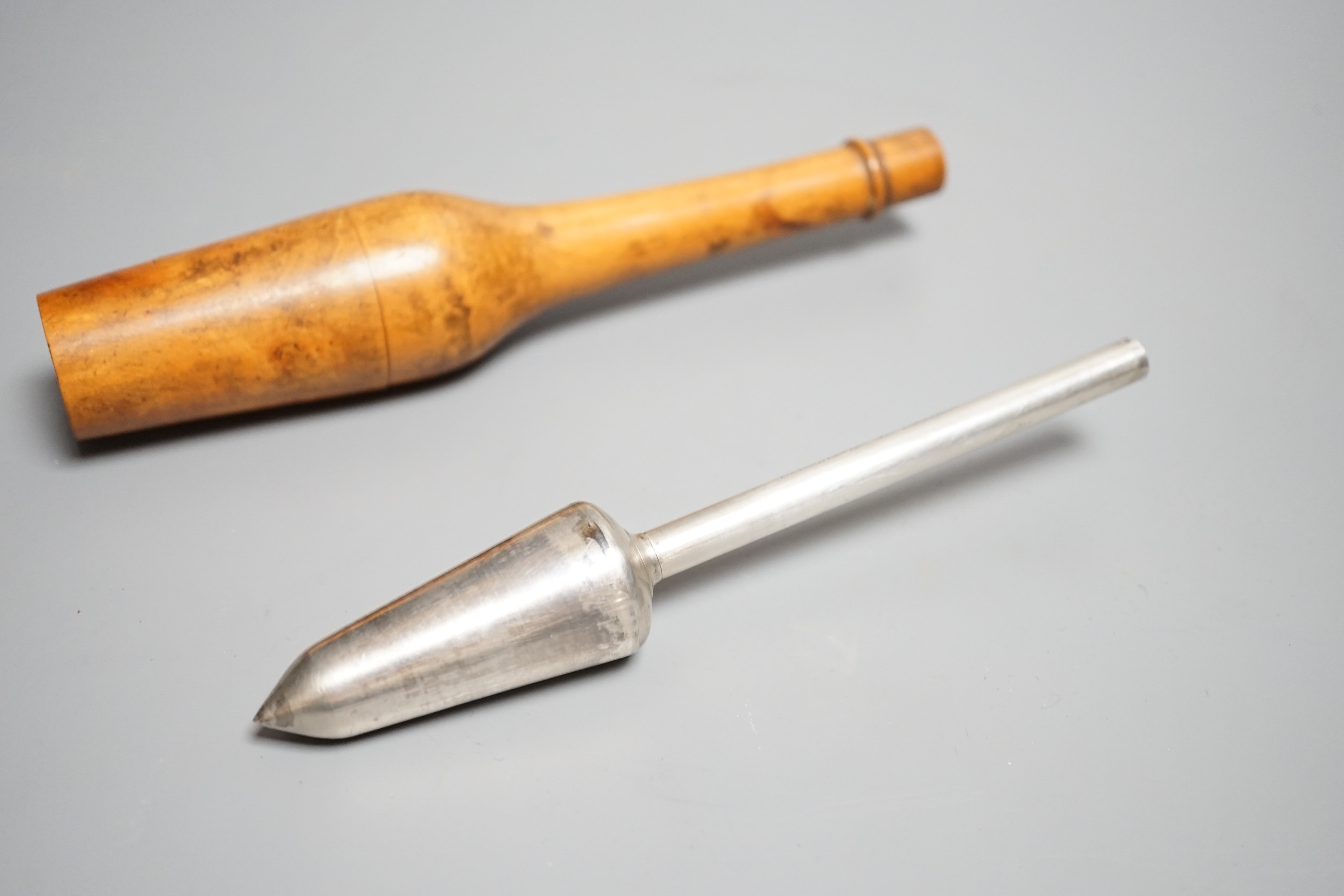 A French hydrometer inscribed 'Ariometer de Cartier' in treen case, overall height 19cm